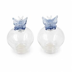 Blue Butterfly Crystal Clear Glass Salt Pepper Shaker Set  Cottagecore 90s